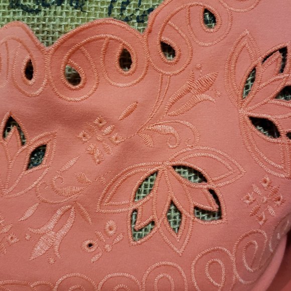 Rafaella Small Petite Coral Peach Blouse Top Cut Out Bodice Like New - Picture 3 of 5